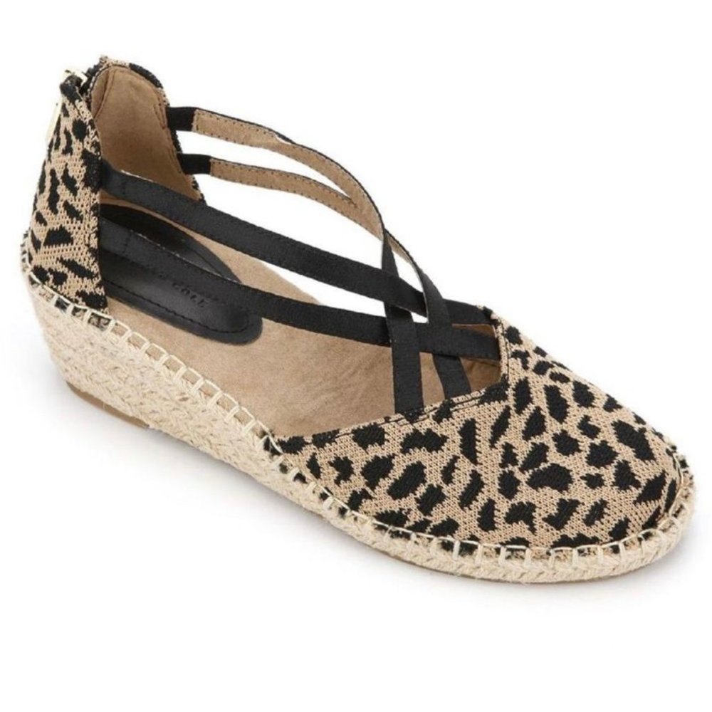 Kenneth Cole Reaction Clo Leopard Espadrilles 6 Wedges Zip Casual Strappy Shoes